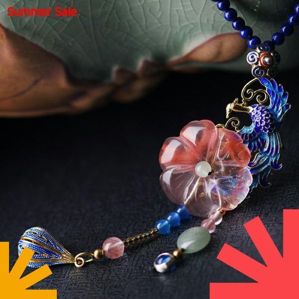 

pendant necklaces cute pink watermelon crystal flower necklace for fomen long bloue stone strand chain fashion arrival, Silver