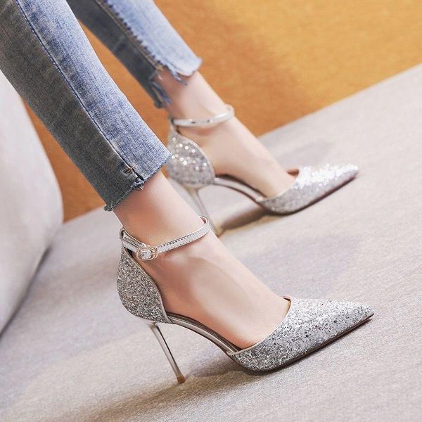 

dress shoes women heels 2021 sandals women's summer red sequin high chaussure femme zapatos mujer, Black