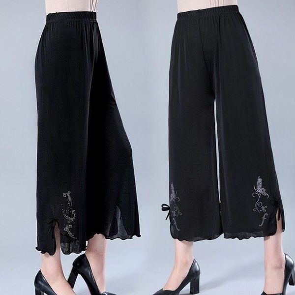 

women's pants & capris women summer black loose wide leg femme trousers office lady wear casual slim chic plus size 5xl pantalon f186, Black;white