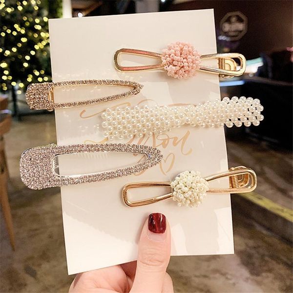 

hair clips & barrettes pearl clip rhinestone snap hairpins for women girls styling accessories aligator clamp korean bobby pins barrette, Golden;silver