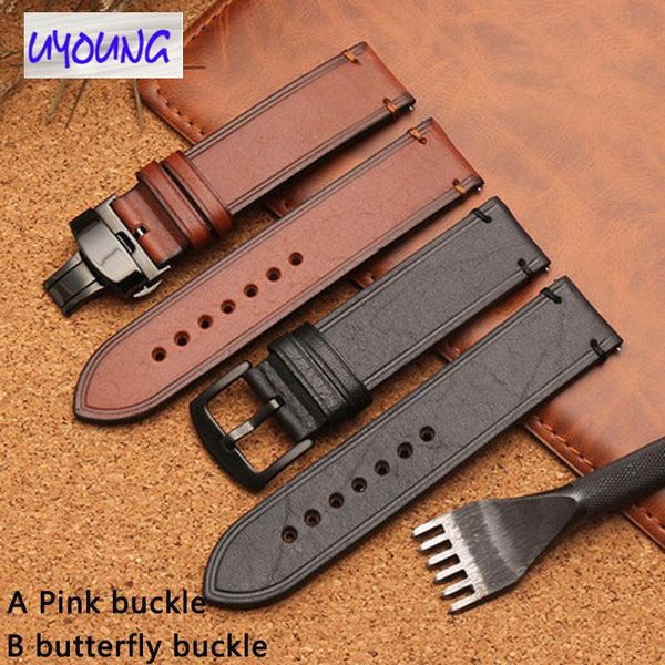 

watch bands leather men's band hand-brushed vintage color substitute c-itizen light kinetic energy 20 22mm, Black;brown