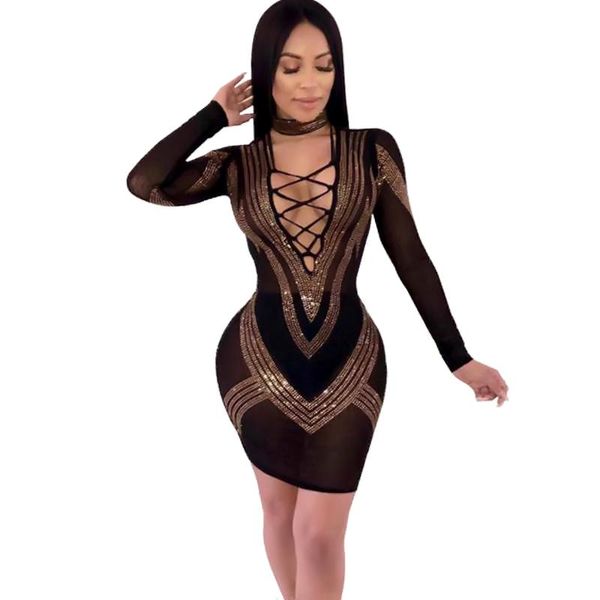 

casual dresses 2021 bodycon winter dress vestidos long sleevemesh sequins elegant evening party club, Black;gray