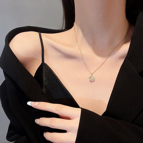 

chains 2021 trend circle gradient crystal pendant necklace for women korean fashion jewelry party girl titanium steel chain, Silver