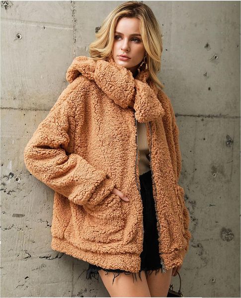 

women's fur & faux 2022 thick jacket women winter autumn warm coat clothing outwear pocket fashion wholesale, Black