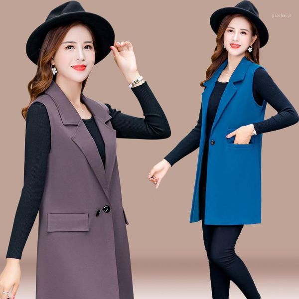 

women's vests 2021 fashion middle age women brand waistcoat spring autumn long coat plus size 5xl slim sleeveless jacket suit vest m115, Black;white