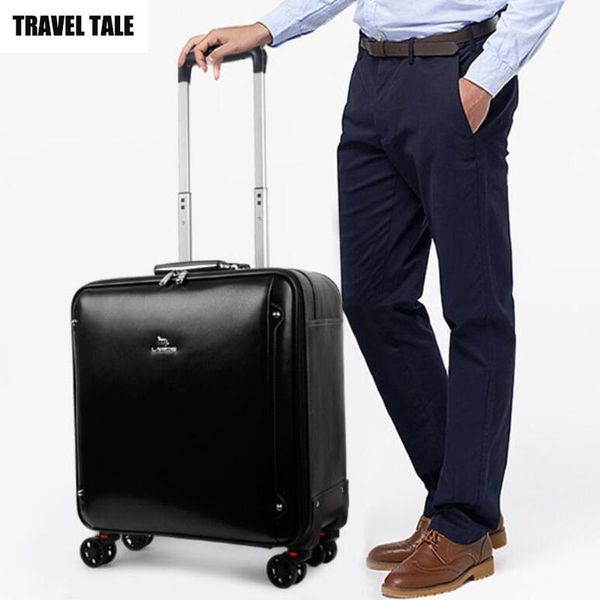 

suitcases travel tale men genuine leather rolling luggage trolley vintage spinner carry on business suitcase
