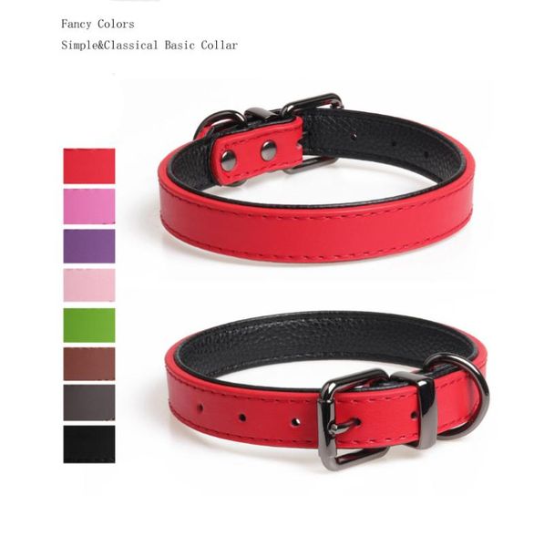 

fashion simple basic dog collar necklace classic genuine leather pet leash fine workmanship quality with soft pu in b collars & leashes