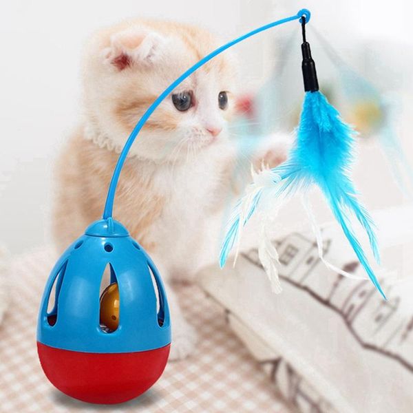

cat toys plastic tumbler ball with feather for cats interactive kitten teaser indoor playing 2021