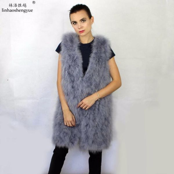 

women's fur & faux linhaoshengyue ostrich hair vest 2021s, Black