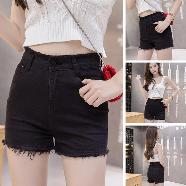 

the white elastic ripped pants high waist straight slim fit shorts korean denim female summer 2021 women's jeans, Blue