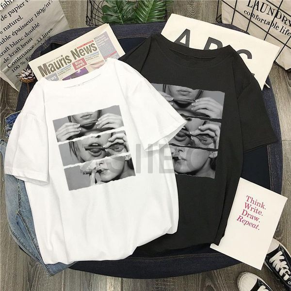 

harajuku loose summer casual womens personality print fun hort sleeve lady yong girl tees o neck t shirts, White