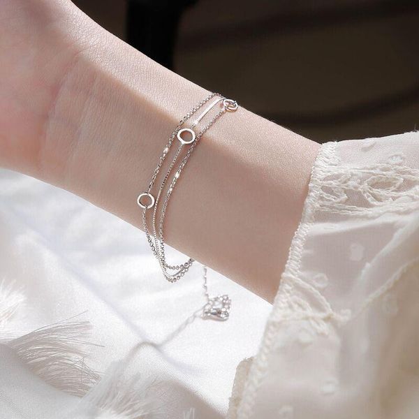 

link, chain three-layer dissymmetry circle metal bracelet simple exquisite silver color elegant women bracelets birthday party gifts, Black