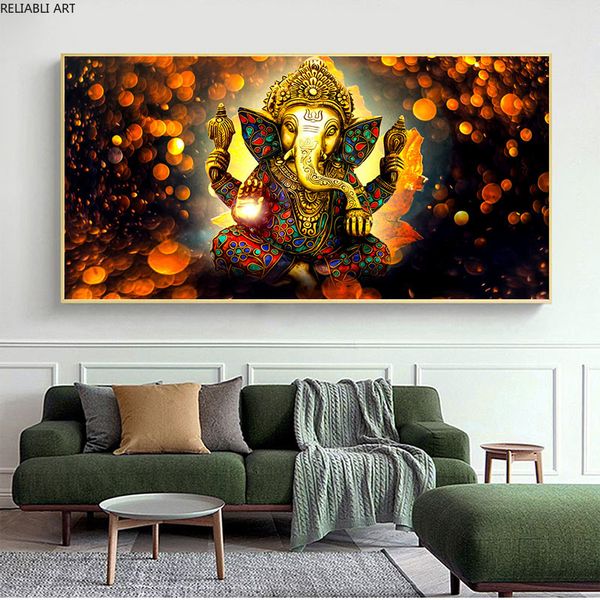 Klassische Ganesha Hindu-Gottheit Wandkunst Bild Leinwand Malerei Poster und Druck Wandbild Home Decor für Wohnzimmer Dekoration