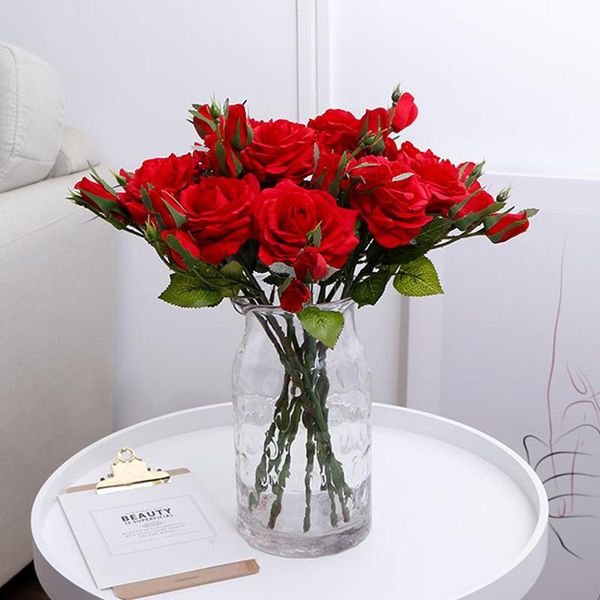 Dekorative Blumenkränze, 43 cm, Rose, künstliche Pflanzen, Blume, 1 großer Kopf und 2 Knospen, gefälscht, für Heimdekoration, Hochzeitsdekoration, Valentinstag