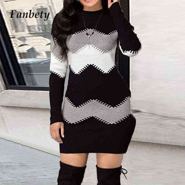 

women elegant patchwork long sleeve warm dress 2020 autumn winter rib knit sweater dress casual turtleneck pullover mini dresses g1223, Black;gray