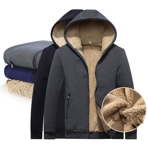 

men's hoodies & sweatshirts autumn winter wool warm coats zipper fleece hooded overcoat male streetwear, Black