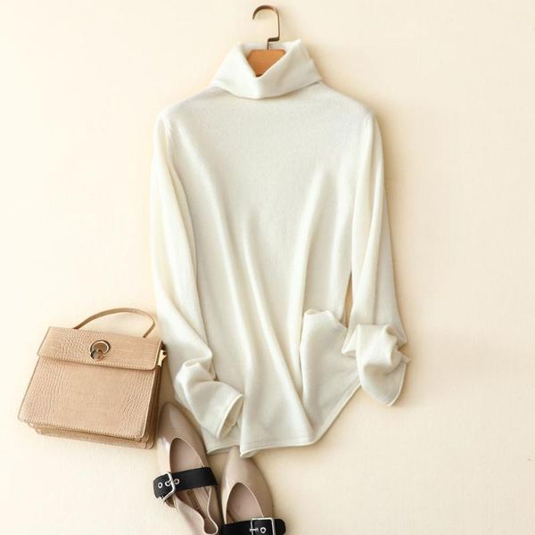 

france style winter 100% cashmere turtleneck sweaters women casual fashion warm knitwear ladies cosy solid color pullovers women's, White;black