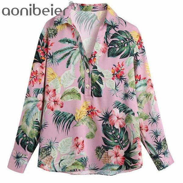 

tropical print casual holiday beach summer fashion v neck button front drop shoulder women loose blouses female 210604, White