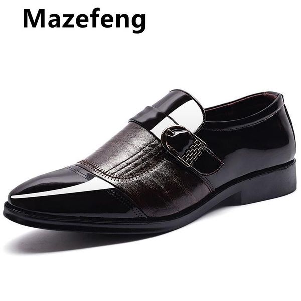 

dress shoes mazefeng 2021 men leather slip on fashion male formal oxford flats pointed toe casual for, Black