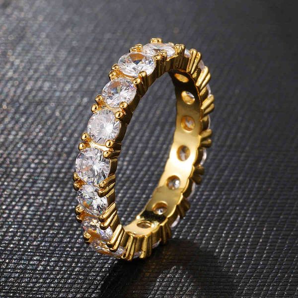 

gold plated micro set zircon ring hiphop single row drill 4mm 1 men's full diamond qe78, Golden;silver