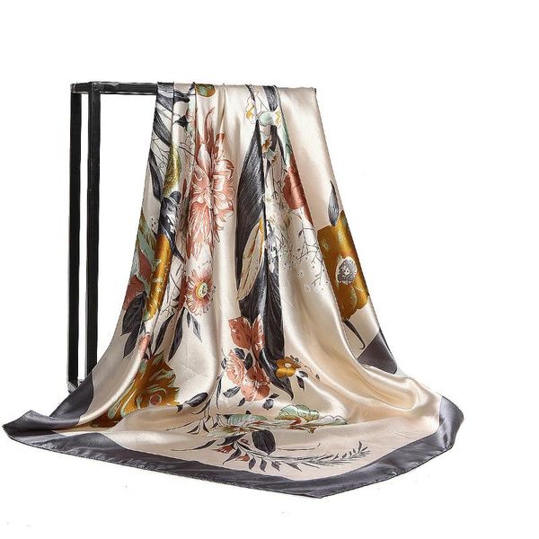 

scarves 2021 fashion silk square scarf for women 90*90cm neck hair bag warp designer soft neckerchief hijab headscarf female foulard, Blue;gray