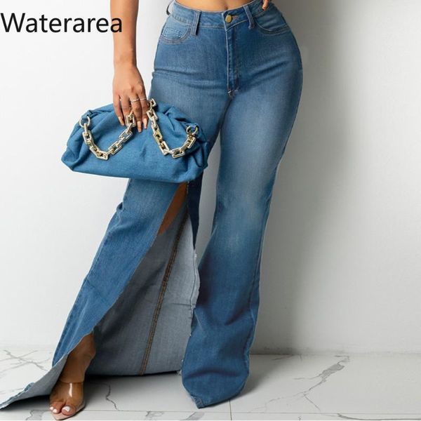 

women's jeans waterarea women s-5xl high waist split slim denim pants female solid pencil trousers fashion stree skinny, Blue