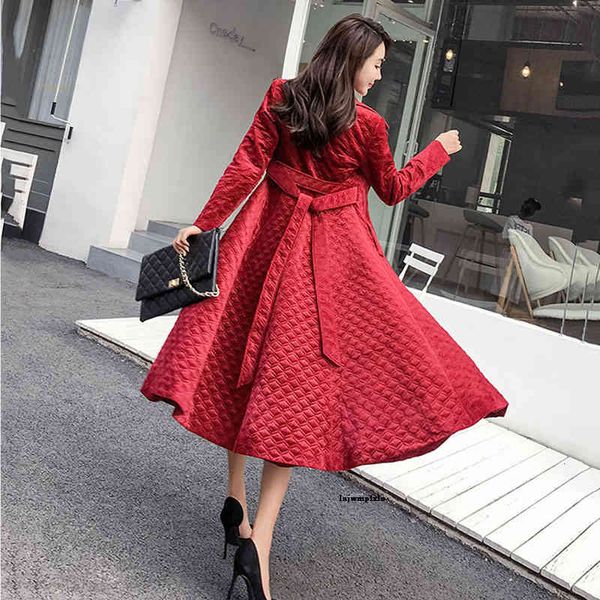 

wool with an elegant belt, thick coat from the female 2021 autumn burgundy/long black velvet jacket