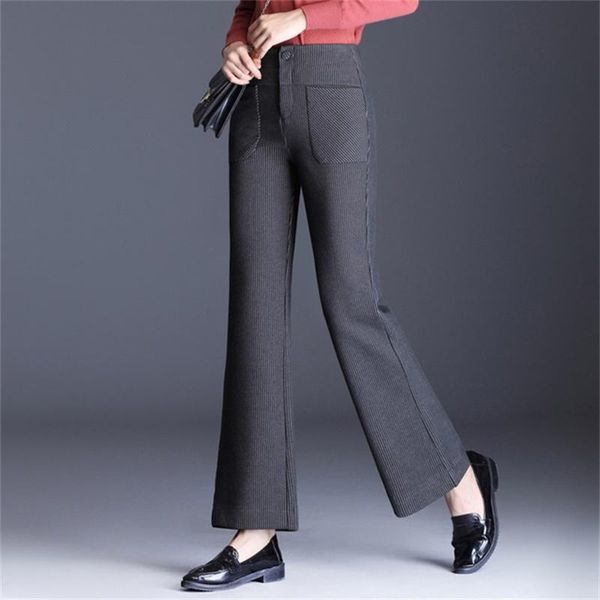 

women's pants & capris 2021 autumn and winter striped micro bell casual high waist elastic, Black;white