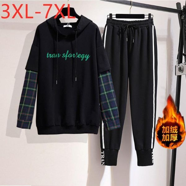 

ladies autumn winter plus size sports sets for women large loose black wool liner thick warm training suit 4xl 5xl 6xl 7xl women's two, White