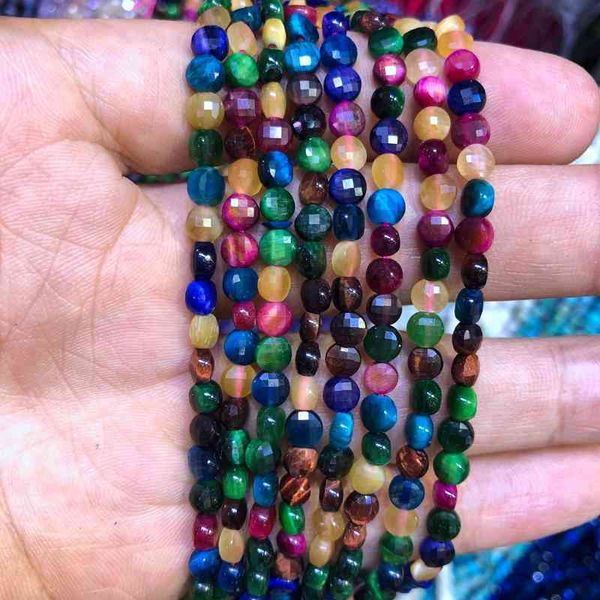 

whole 2strings natural multi tiger eye 2x4mm faceted bean coin gem stone loose beads for jewelry diy 15.5"/string, Black