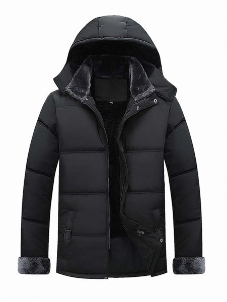 

men teddy lined hooded puffer coat c1ce#, Black;brown