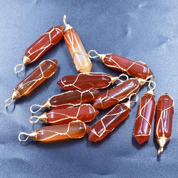 

crystal glass red agate pillar shape charms stone point handmade iron wire pendants for necklace earrings jewelry making, Bronze;silver