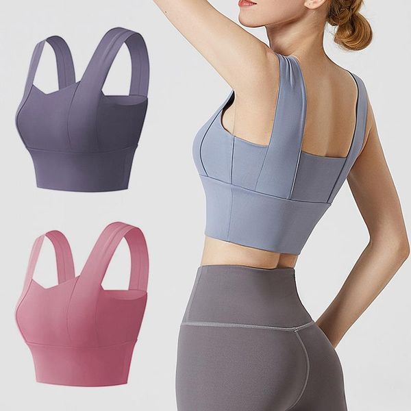 

women shockproof sports bra running workout gym gathering widened shoulder belt short vest yoga outfit