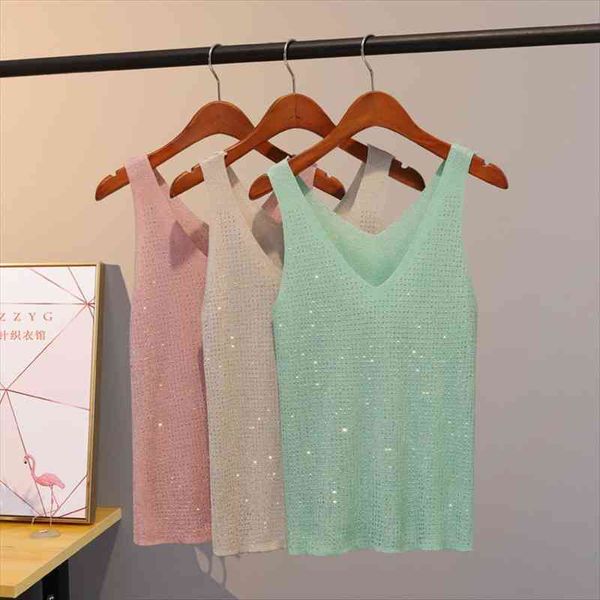 

korean bling lurex summer womens cami knit diamond sleeveless white black camisole