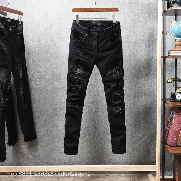 

565 new am black high street jeans men's patch stretch slim, Blue