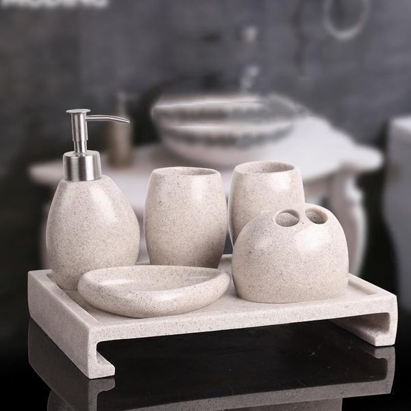 

bath accessory set resins bathroom decoration accessories six-piece suit simplicity sandstone style toothbrushing cup soap box wash supplies