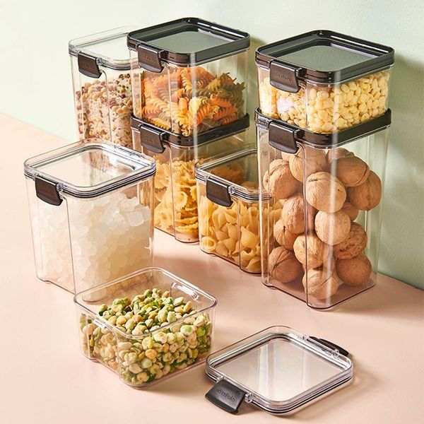 

transparent sealed storage box kitchen grain containers square nut snack tank for bottles & jars