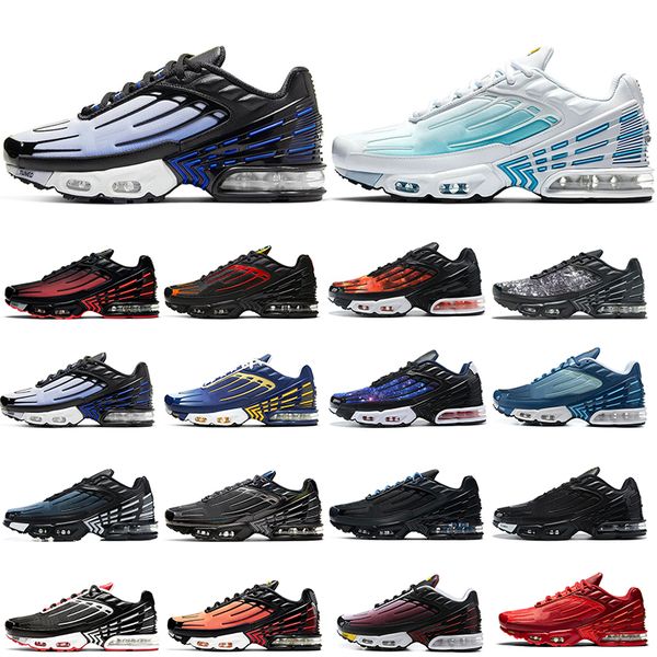 

2022 tn plus 3 tuned running shoes mens white black silver red parachute hyper blue crimson trainers sports walking jogging, White;red