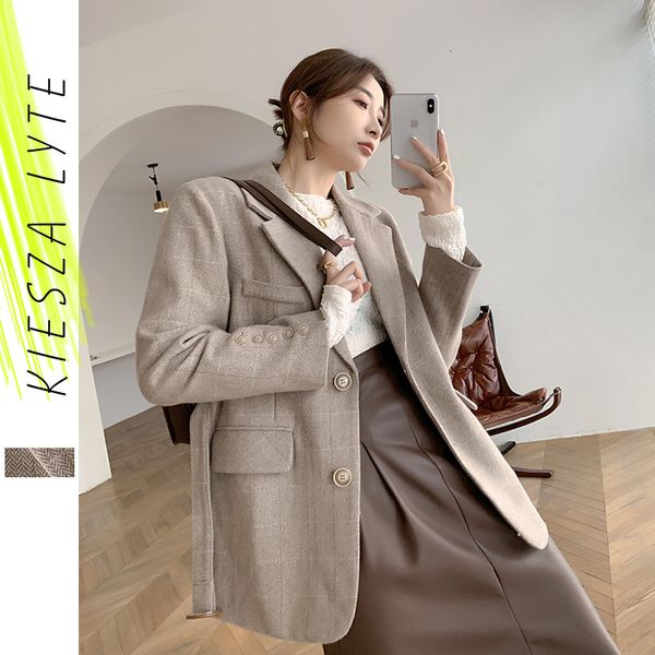 

female plaid blazers autumn vintage ladies work wear camel jacket, White;black