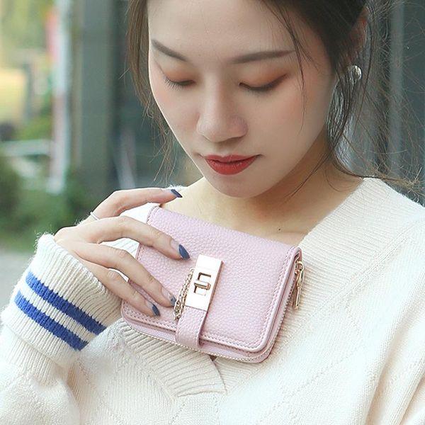 

wallets 2021 women's wallet short pu zipper bag hand korean version multi-functional lock manual card, Red;black