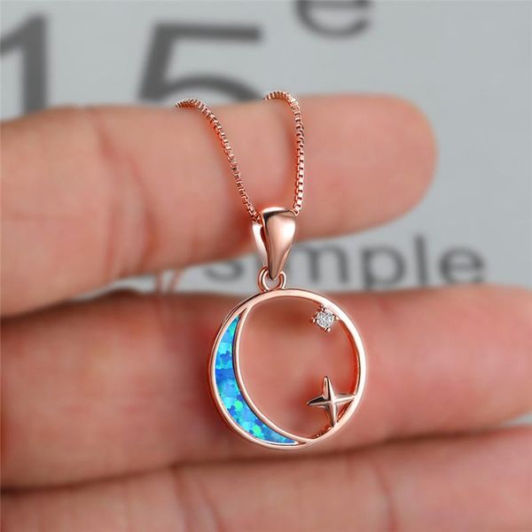 

pendant necklaces rose gold silver color chain necklace cute star moon crystal luxury female white blue opal for women