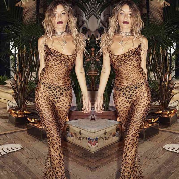 Европейская и американская весенняя и летняя женская подвеска утечки заднего леопарда платье вечернее платье Vestido Feminino 210602