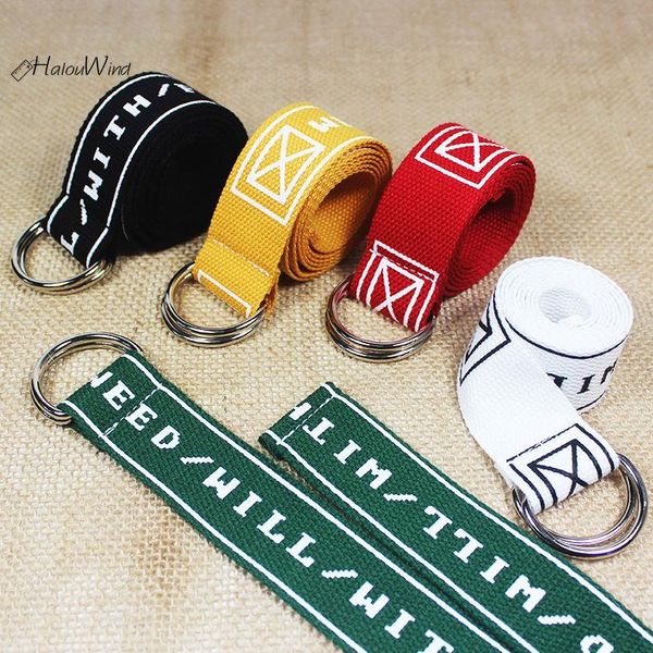 

fashion canvas belts for women men ceinture femme double ring letter print waistband colorful belt, Black;brown