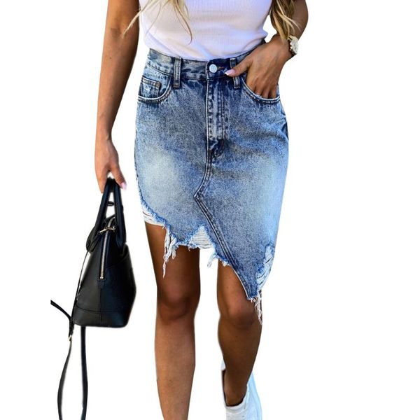 

skirts fashion paperbag waist women solid blue high buttons leisure short casual evening party ripped mini, Black