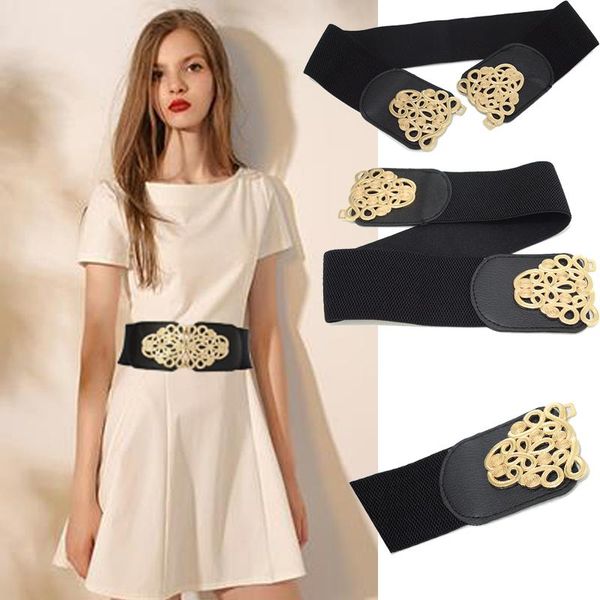 

fashion women's flower double button waist dress elastic decorative belt bg-1621 belts, Black;brown