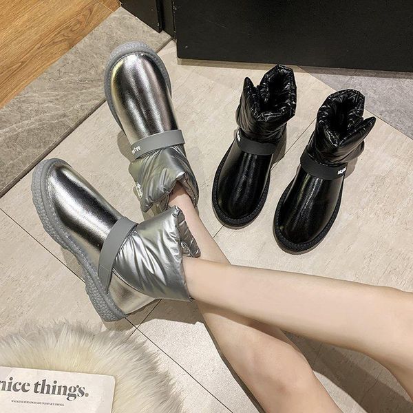 

boots women's thick warm snow flats winter non-slip platform silver ankle women waterproof cotton padded shoes woman 2021, Black