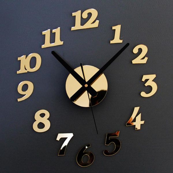 

wall clocks diy self adhesive acrylic living room clock arabic numerals creative antique quartz 3d digital home decor retro art watch