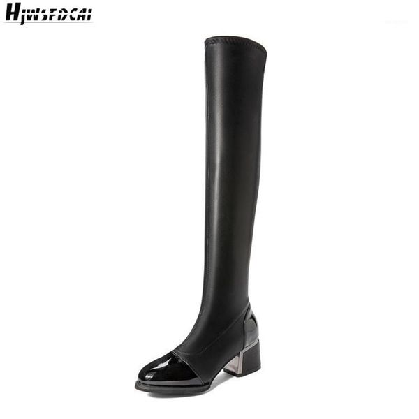 

boots hjwsfdcai women leather high heels pointed toe lasdies plush warm over the knee comfortable slip on, Black