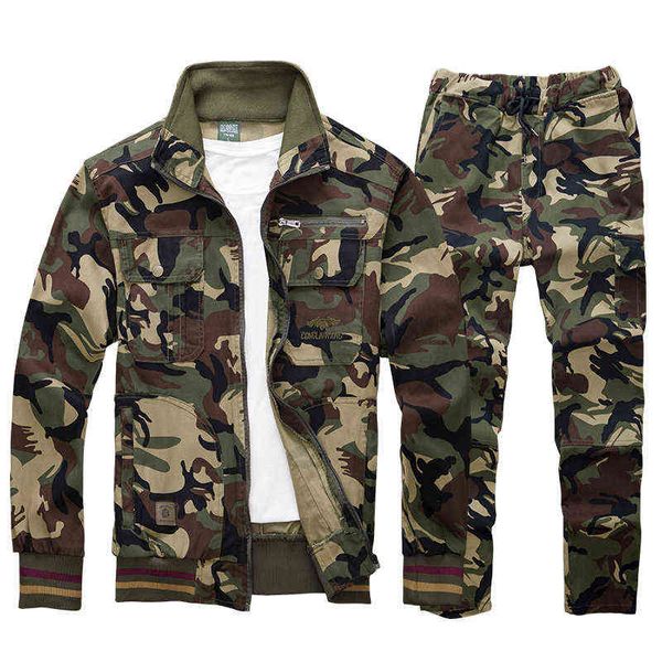 Camouflage Tuta Vestita Military Cargo Set Assicurazione maschile Assicurazione del cotone Anti-Scossa Abbigliamento elastico resistente all'usura G1209