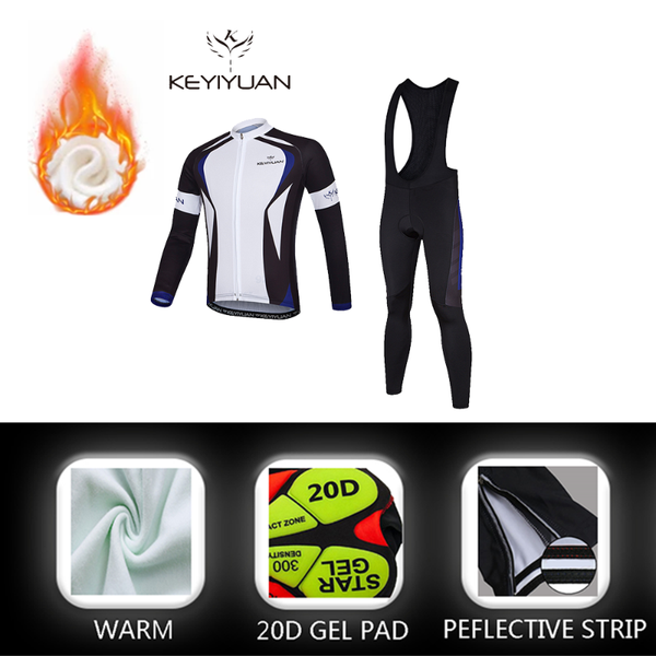 

racing sets keyiyuan 2022 man winter thermal fleece mtb cycling jersey set warm long sleeve mountain bike suit conjunto ciclismo hombre, Black;blue